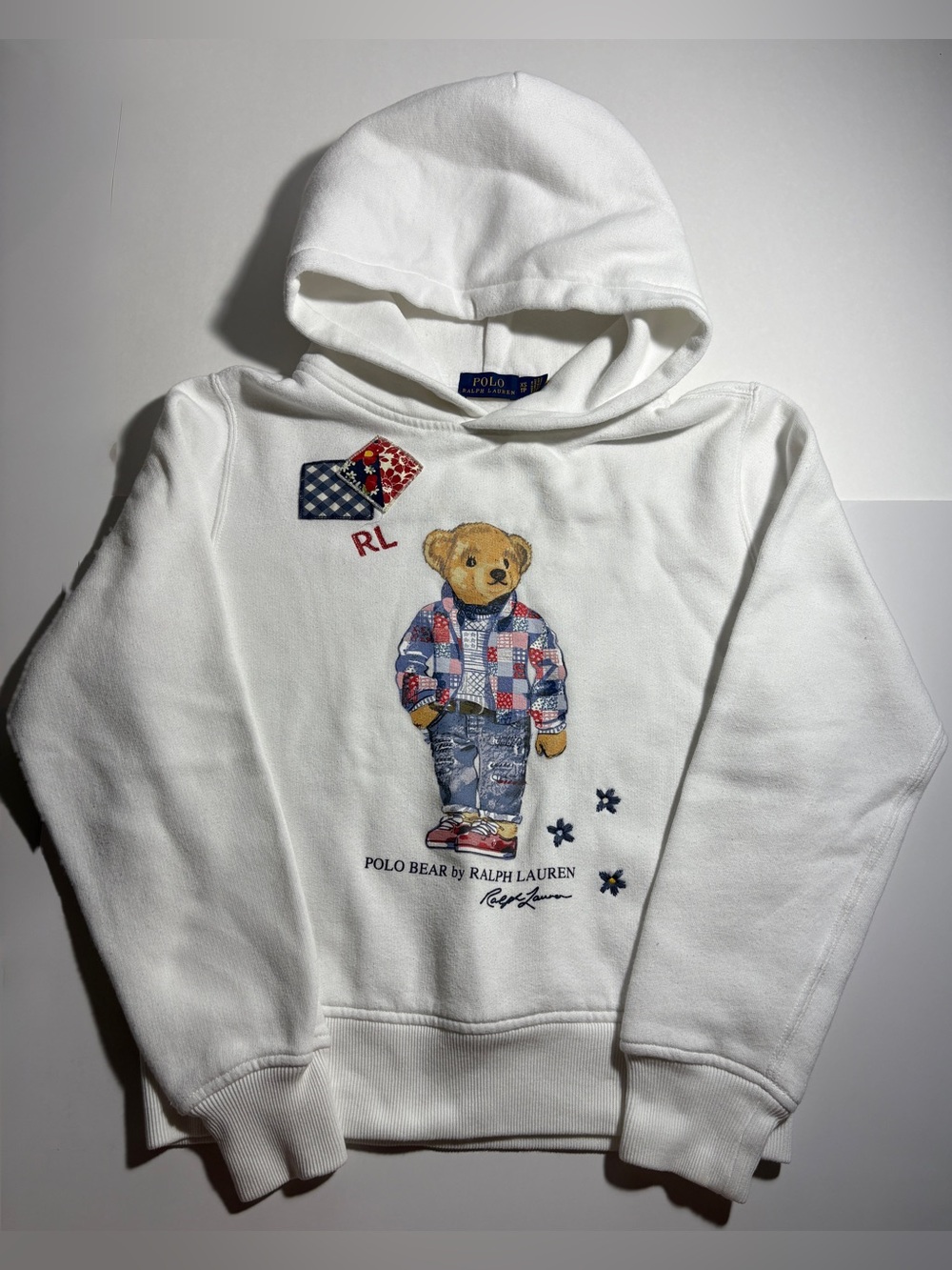 Polo Ralph Lauren Patchwork Polo Bear Fleece Hoodie White Women's Size XS